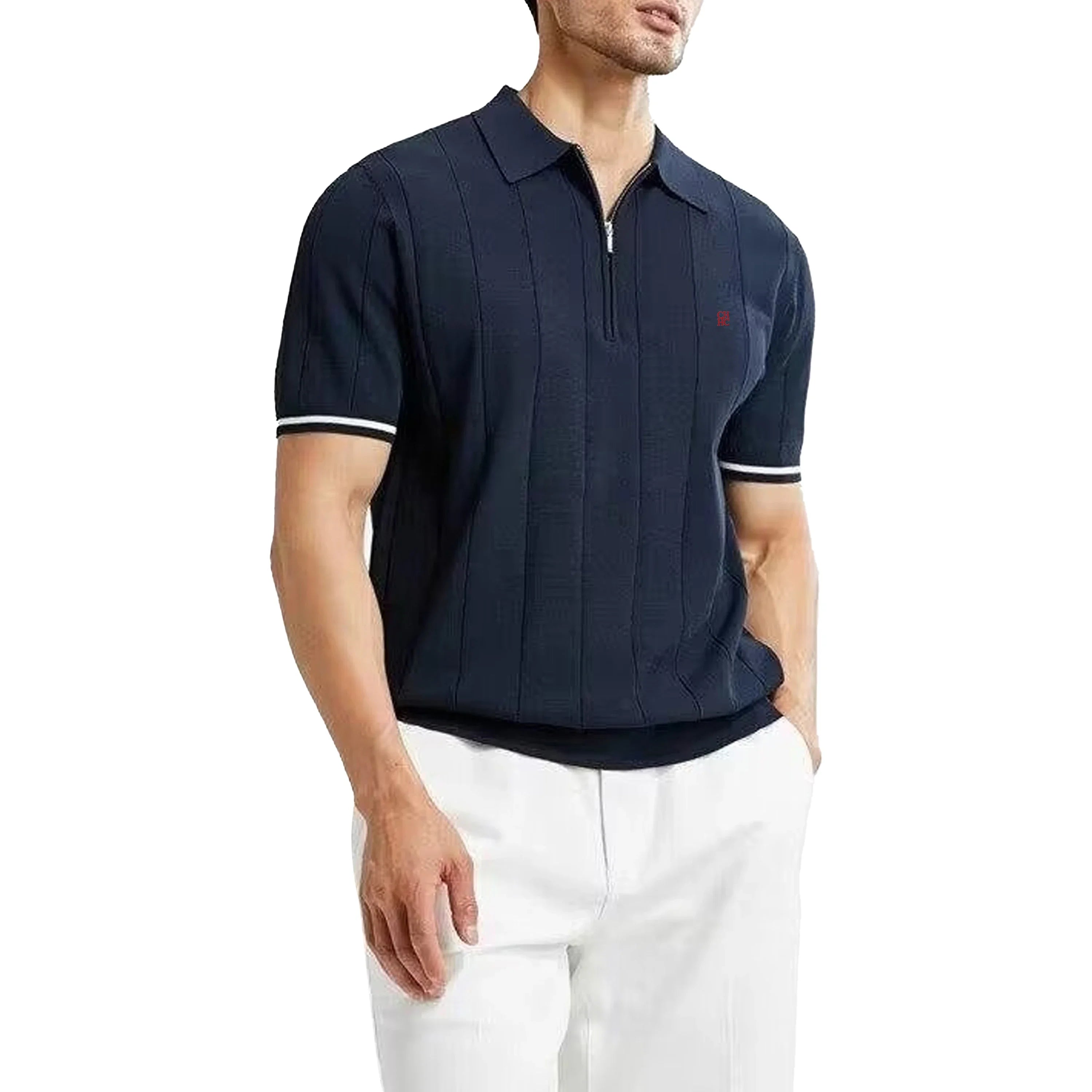 CHCH Men's Polo Shirt Summer Ribbed Knitted Breathable Cool Texture Polo Shirt