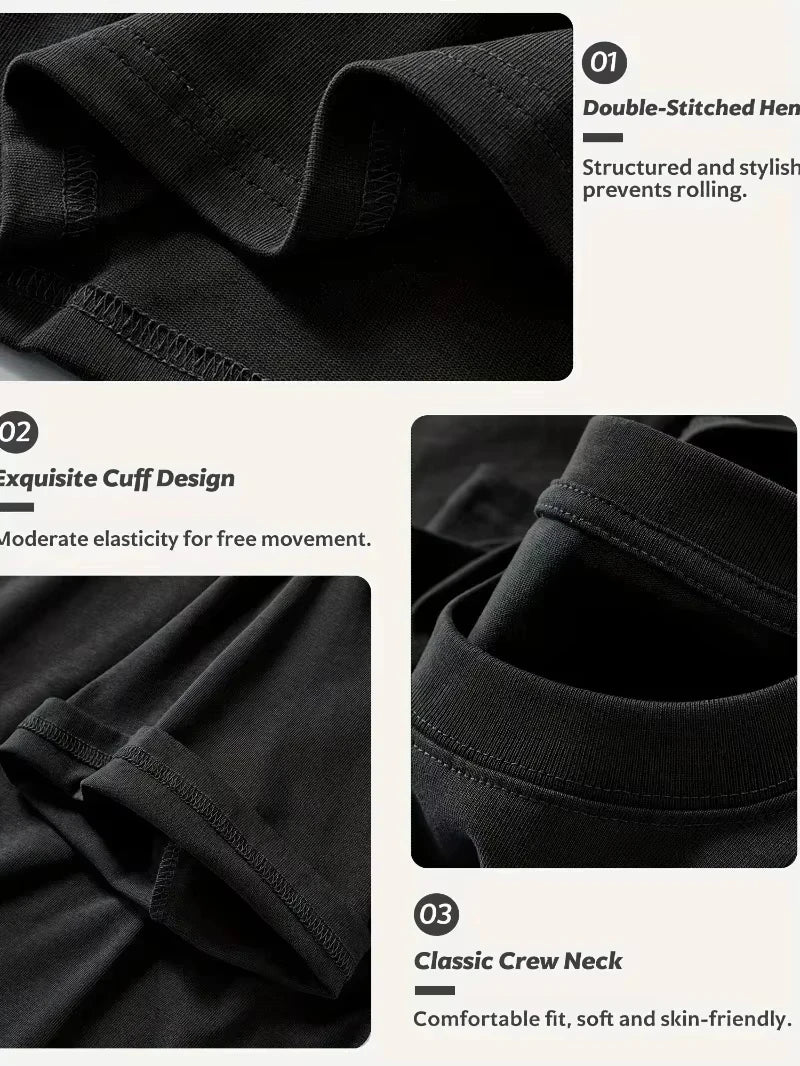 Cotton Mens Blank T-Shirt White Oversized Retro Solid Color T-Shirt Large Size Mens Womens Fashion Short Sleeve Mens T-Shirt