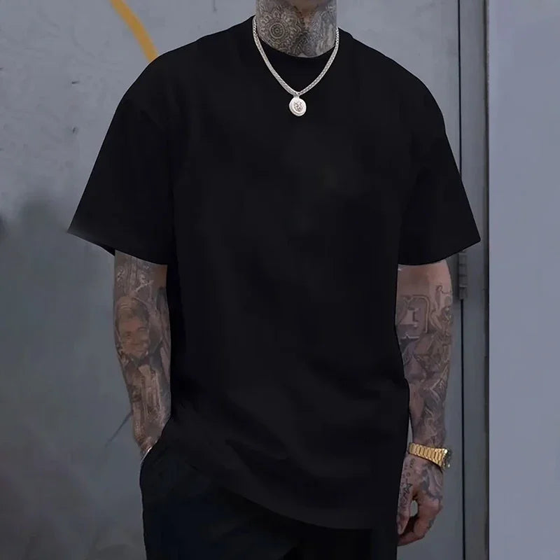 Cotton Hot Sales Mens T-shirt Solid Color Casual Quality Short Sleeve Outdoor Sports Jogging T-shirt Soft Loose Black White Tees