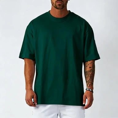 Cotton Mens Blank T-Shirt White Oversized Retro Solid Color T-Shirt Large Size Mens Womens Fashion Short Sleeve Mens T-Shirt