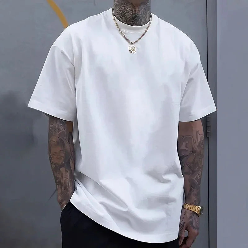 Cotton Hot Sales Mens T-shirt Solid Color Casual Quality Short Sleeve Outdoor Sports Jogging T-shirt Soft Loose Black White Tees