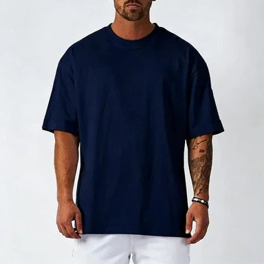 Cotton Mens Blank T-Shirt White Oversized Retro Solid Color T-Shirt Large Size Mens Womens Fashion Short Sleeve Mens T-Shirt