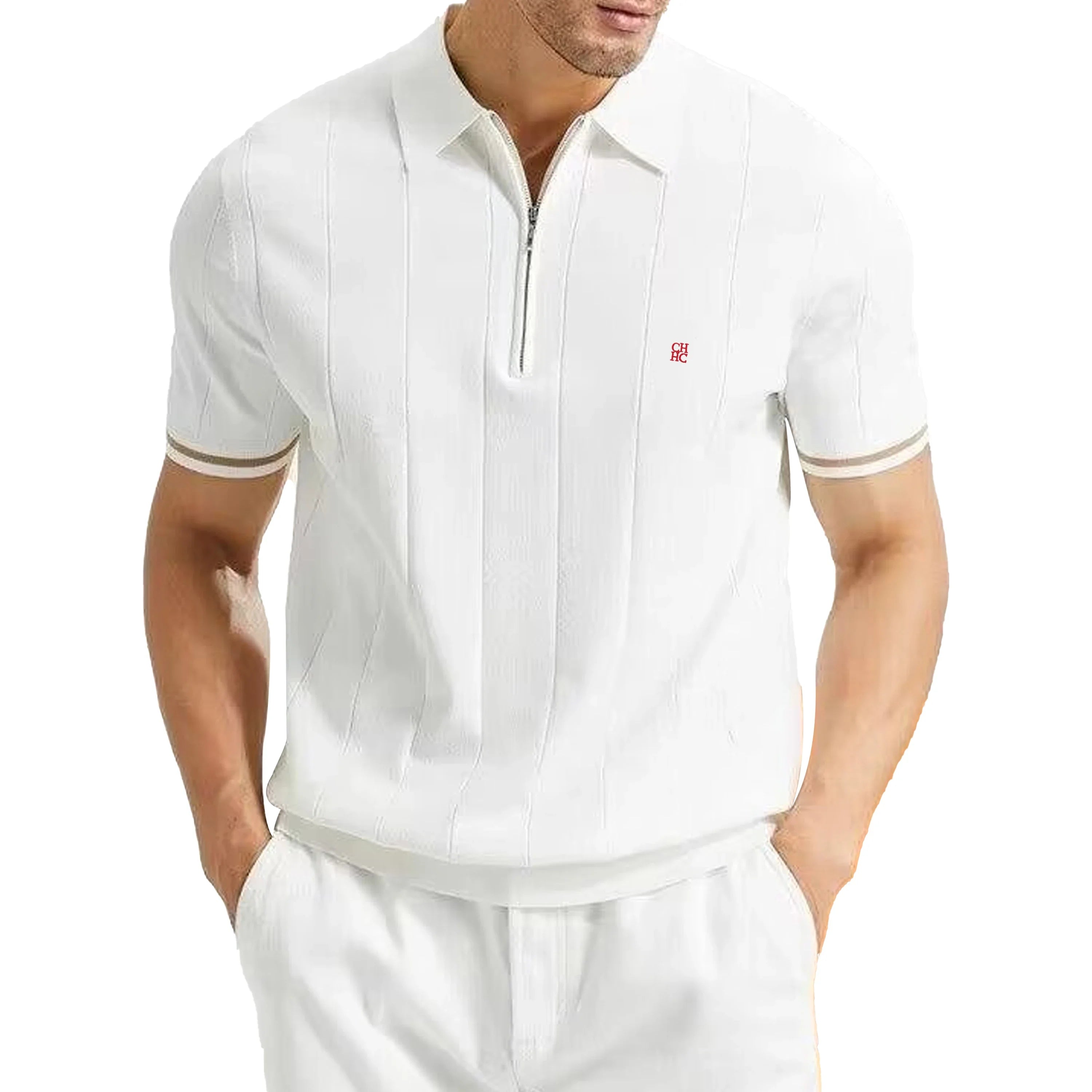 CHCH Men's Polo Shirt Summer Ribbed Knitted Breathable Cool Texture Polo Shirt
