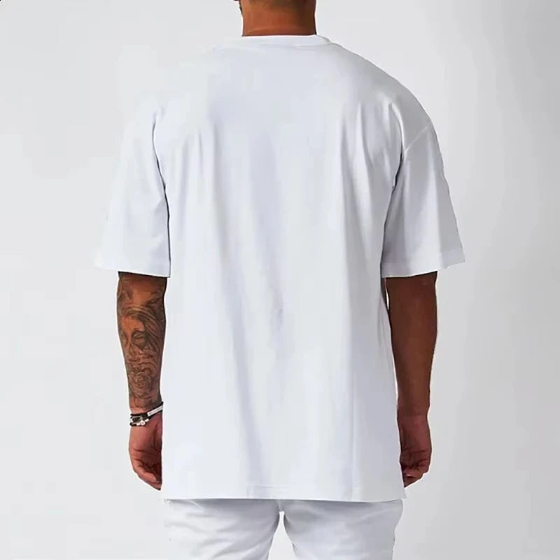 Cotton Mens Blank T-Shirt White Oversized Retro Solid Color T-Shirt Large Size Mens Womens Fashion Short Sleeve Mens T-Shirt