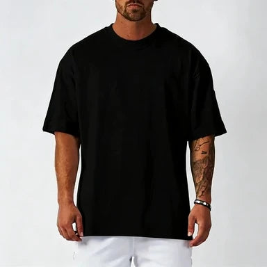 Cotton Mens Blank T-Shirt White Oversized Retro Solid Color T-Shirt Large Size Mens Womens Fashion Short Sleeve Mens T-Shirt