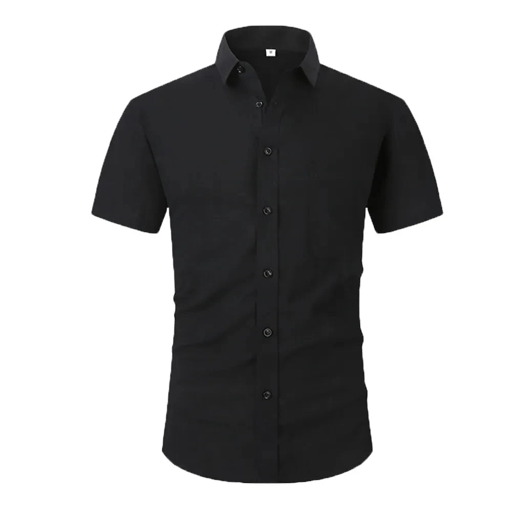 Cotton Line Hot Sale Men's Short-Sleeved Shirts Summer Solid Color  Turn-down collar Casual Beach Style Plus Size