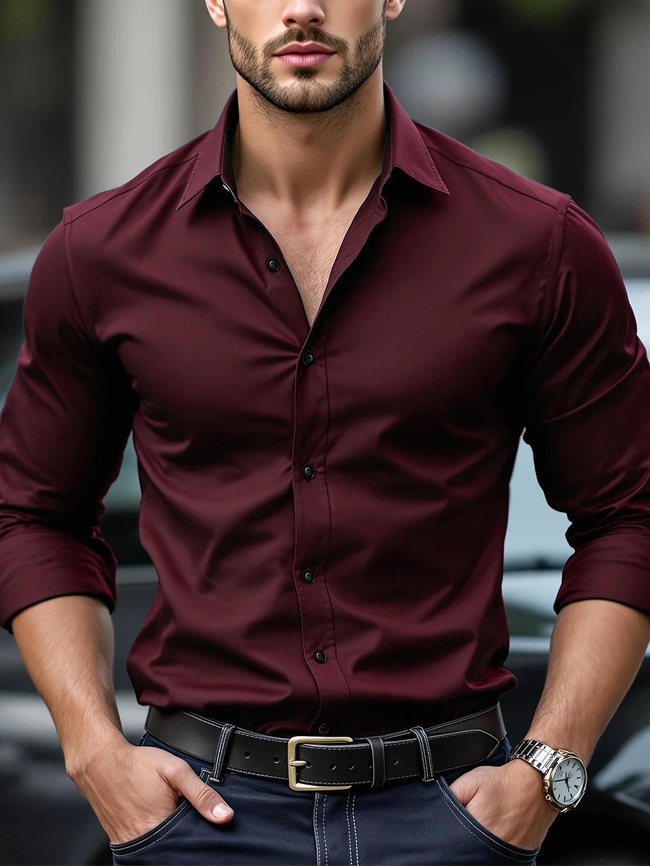 FGKKS New Men Casual Shirt Brand Fashion Solid Color Long Sleeve Elastic Fabric Male Business Dress Shirt