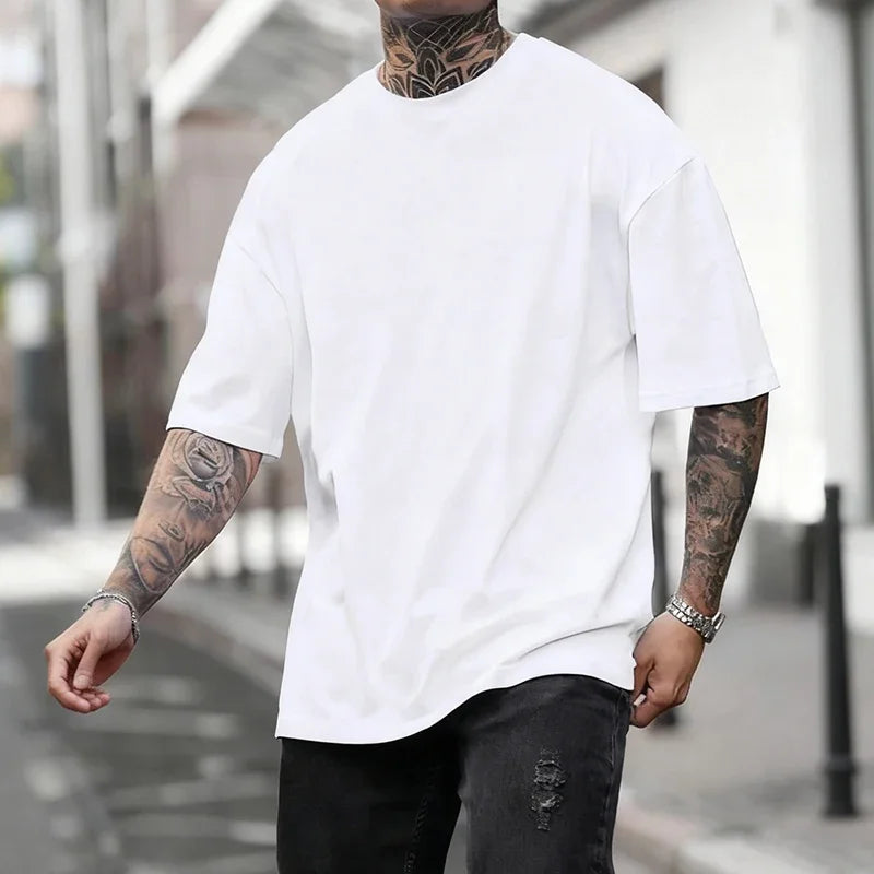 Cotton Hot Sales Mens T-shirt Solid Color Casual Quality Short Sleeve Outdoor Sports Jogging T-shirt Soft Loose Black White Tees