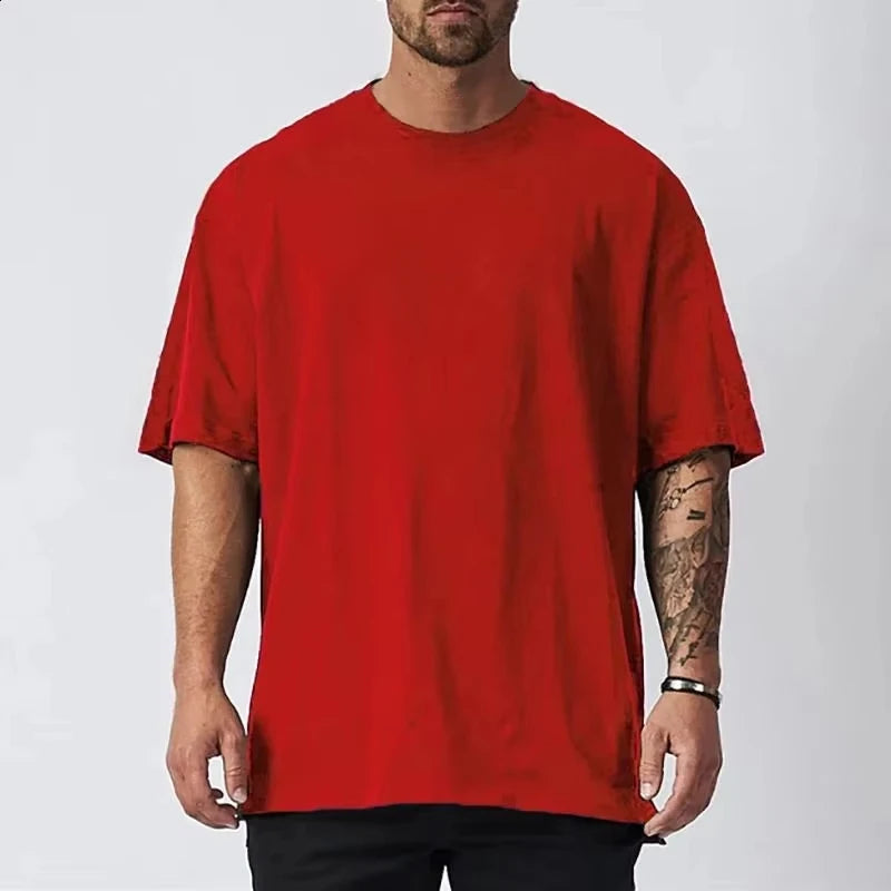 Cotton Mens Blank T-Shirt White Oversized Retro Solid Color T-Shirt Large Size Mens Womens Fashion Short Sleeve Mens T-Shirt